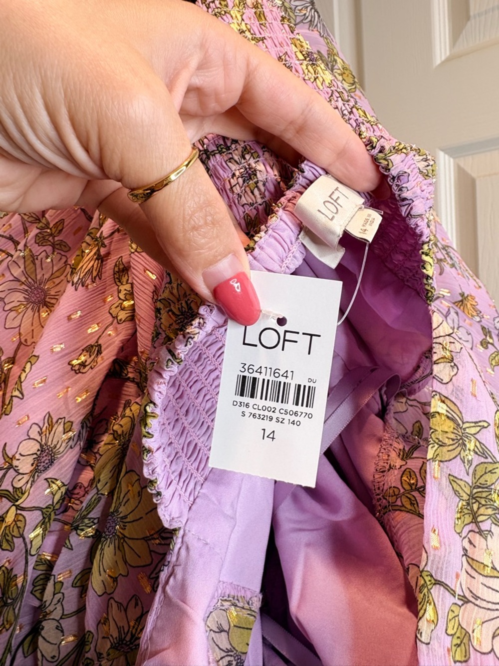 LOFT Floral Clip Knotted Balloon Sleeve Midi Dress - Picture 10 of 11